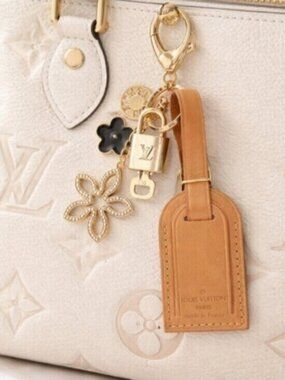 Authentic Louis Vuitton Luggage Nametag and Gold Padlock with Unbranded Keycharm